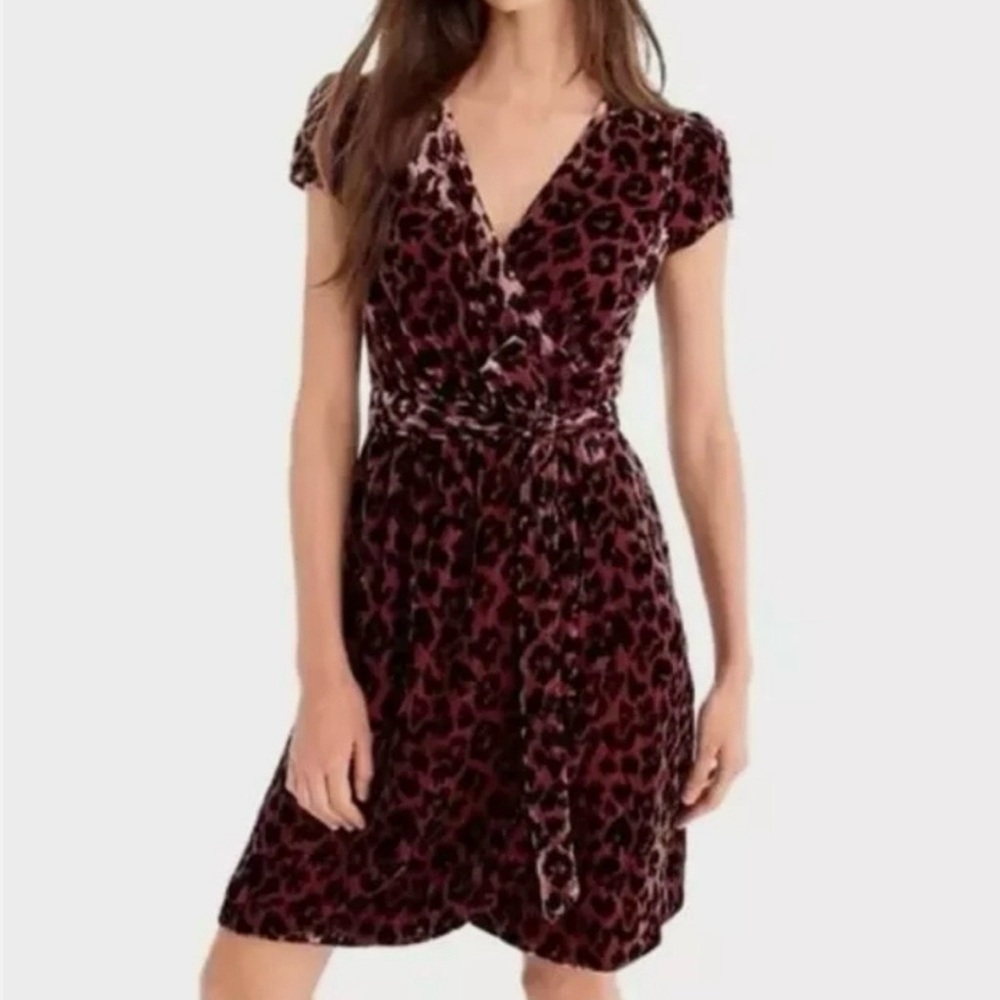 Jcrew Velvet Animal Print Faux Wrap Dress in Rose/Black